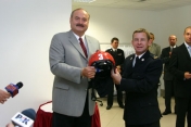 Handing over the fire helmets to the municipal unit of the National Fire Brigade (2004)